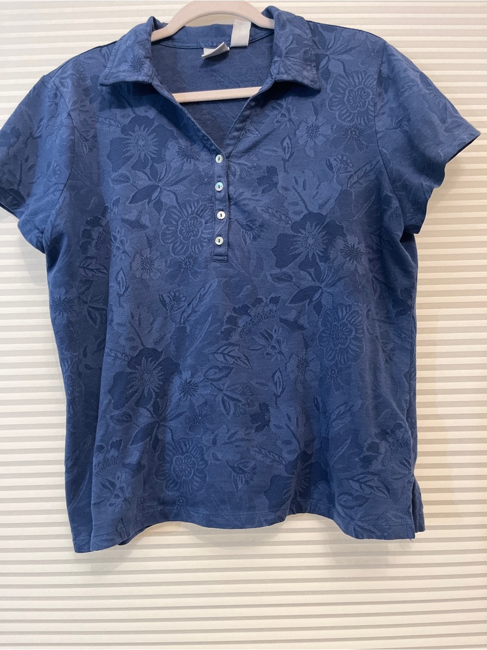Caribbean Joe Blue Floral Jacquard Polo